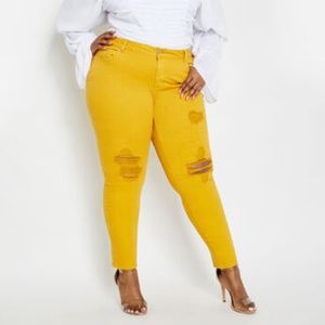 Golden Yellow Distressed Skinny Jeans